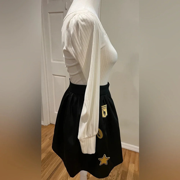 Designer inspired Alya Rib Long Sleeve Bodysuit & Blue Rain Patchwork Skit - Picture 2 of 8